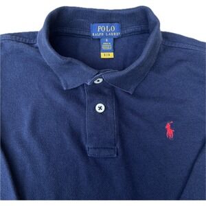 Polo Ralph Lauren Boys Size 6 Long Sleeve Polo Shirt Navy Red‎ Pony 100% Cotton
